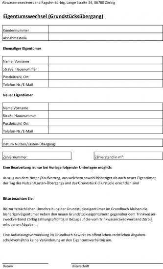 Formular Eigentumswechsel